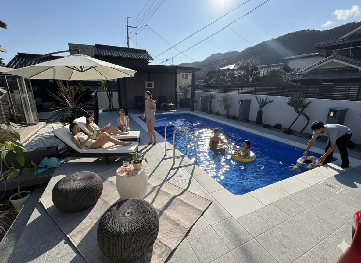 兵庫県 ラグジュアリーなプライベートプールがあるお庭